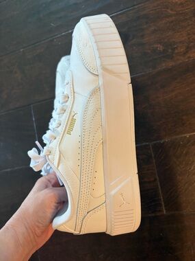 Puma White Platform Sneaker with Gold Logo Accent size 8